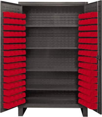 Durham - 4 Shelf 120 Bin Storage Cabinet - Steel, 48" Wide x 24" Deep x 78" High, Red - Eagle Tool & Supply
