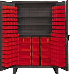 Durham - 3 Shelf 134 Bin Storage Cabinet - Steel, 48" Wide x 24" Deep x 78" High, Red - Eagle Tool & Supply