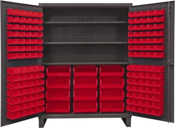 Durham - 3 Shelf 156 Bin Storage Cabinet - Steel, 60" Wide x 24" Deep x 78" High, Red - Eagle Tool & Supply