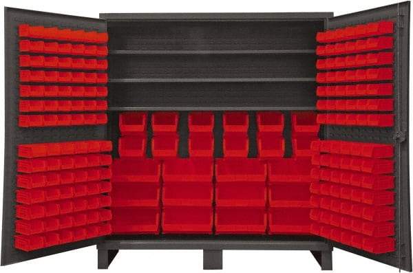 Durham - 3 Shelf 192 Bin Storage Cabinet - Steel, 72" Wide x 24" Deep x 78" High, Red - Eagle Tool & Supply