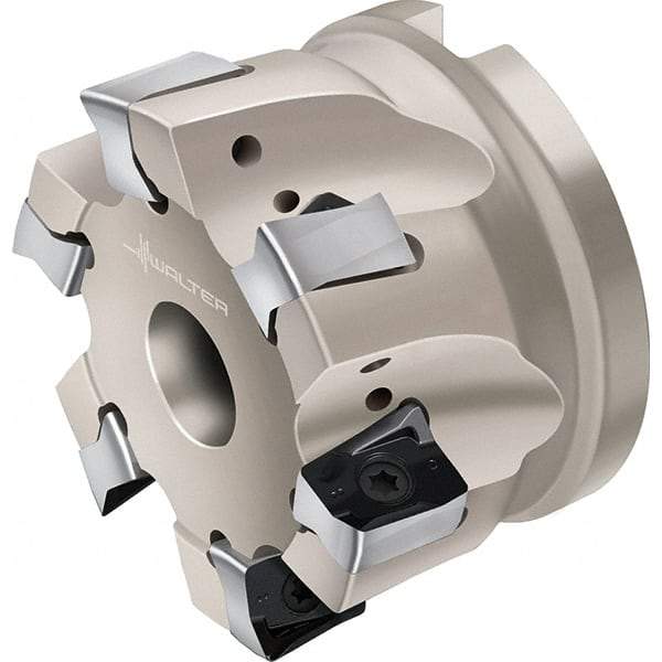 Walter - 4 Inserts, 50mm Cut Diam, 22mm Arbor Diam, Indexable Square-Shoulder Face Mill - 0° Lead Angle, 40mm High, Through Coolant, Series F4041-B1-LN1307 - Eagle Tool & Supply