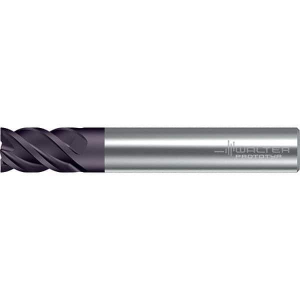 Walter-Prototyp - 16mm, 22mm LOC, 16mm Shank Diam, 82mm OAL, 4 Flute, Solid Carbide Square End Mill - TiAlN Finish, 45° Helix, Right Hand Cut, Right Hand Flute, Series MC322-A-A - Eagle Tool & Supply