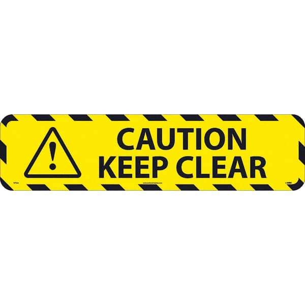 NMC - Caution Keep Clear, Anti-Skid Pressure-Sensitive Vinyl Floor Sign - Rectangle, Black on Yellow, Adhesive Backed, For Restroom, Janitorial & Housekeeping - Eagle Tool & Supply