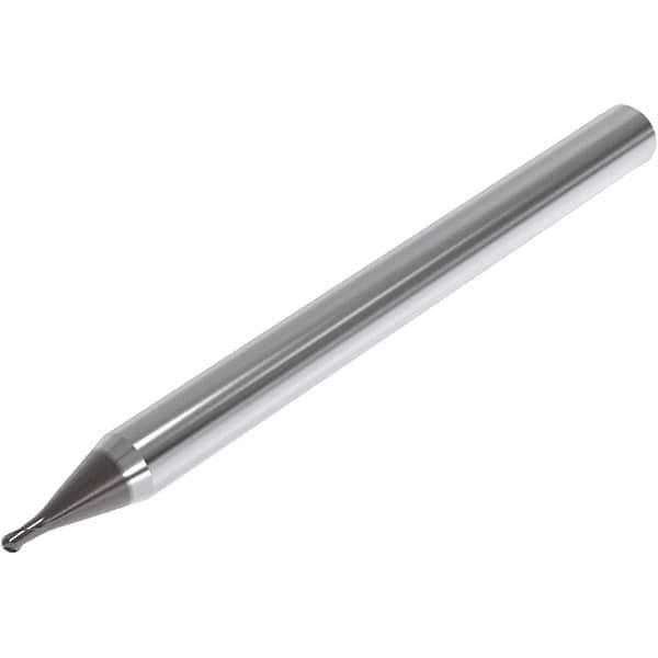 Seco - 0.3mm Diam, 0.3mm LOC, 2 Flute Solid Carbide Ball End Mill - SIRON-A Finish, Single End, 45mm OAL, 4mm Shank Diam, Spiral Flute - Eagle Tool & Supply