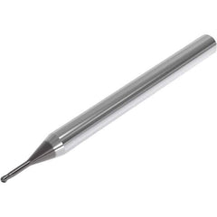 Seco - 1mm Diam, 1mm LOC, 2 Flute Solid Carbide Ball End Mill - SIRON-A Finish, Single End, 50mm OAL, 4mm Shank Diam, Spiral Flute - Eagle Tool & Supply
