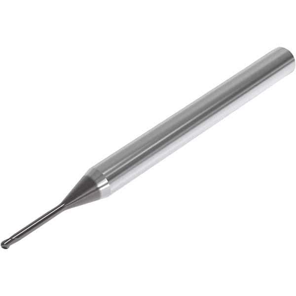 Seco - 2mm Diam, 2mm LOC, 2 Flute Solid Carbide Ball End Mill - SIRON-A Finish, Single End, 60mm OAL, 4mm Shank Diam, Spiral Flute - Eagle Tool & Supply