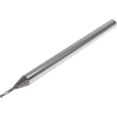 Seco - 0.2mm Diam, 0.2mm LOC, 2 Flute Solid Carbide Ball End Mill - Diamond Finish, Single End, 40mm OAL, 4mm Shank Diam, Spiral Flute - Eagle Tool & Supply
