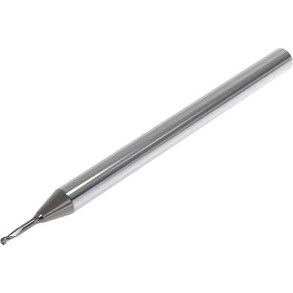 Seco - 0.3mm Diam, 0.3mm LOC, 2 Flute Solid Carbide Ball End Mill - Diamond Finish, Single End, 40mm OAL, 4mm Shank Diam, Spiral Flute - Eagle Tool & Supply