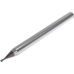 Seco - 0.4mm, 0.6mm LOC, 4mm Shank Diam, 45mm OAL, 2 Flute, Solid Carbide Square End Mill - Single End, SIRON-A Finish, Spiral Flute, 30° Helix, Centercutting, Right Hand Cut, Right Hand Flute, Series JME542 - Eagle Tool & Supply