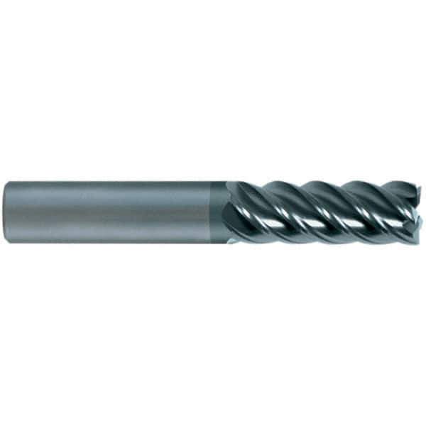 SGS - 12mm, 5 Flute, Single End, Solid Carbide, 0.0197" Corner Radius End Mill - 75mm OAL, 45° Helix, 25mm LOC, Right Hand Cut - Eagle Tool & Supply