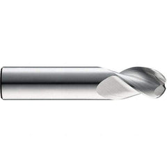 SGS - 16mm Diam, 48mm LOC, 3 Flute Solid Carbide Ball End Mill - TiB2 Finish, Single End, 150mm OAL, 16mm Shank Diam, Spiral Flute - Eagle Tool & Supply