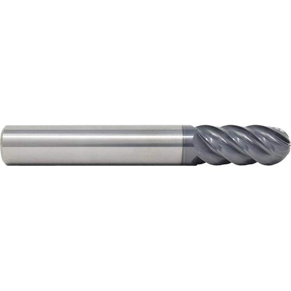 SGS - 12mm Diam, 26mm LOC, 5 Flute Solid Carbide Ball End Mill - AlTiN Finish, Single End, 83mm OAL, 12mm Shank Diam, Spiral Flute - Eagle Tool & Supply