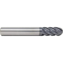 SGS - 20mm Diam, 38mm LOC, 5 Flute Solid Carbide Ball End Mill - AlTiN Finish, Single End, 104mm OAL, 20mm Shank Diam, Spiral Flute - Eagle Tool & Supply