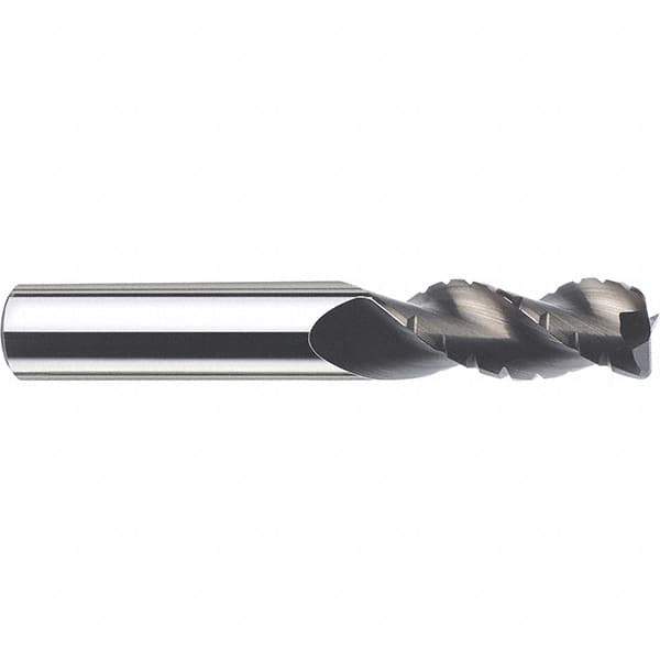 SGS - 6mm Diam, Coarse Pitch, 19mm LOC, 3 Flute Solid Carbide 0.3" Corner Radius Roughing End Mill - TiB2 Finish, 63mm OAL, 6mm Shank Diam, Centercutting, 38° Helix - Eagle Tool & Supply
