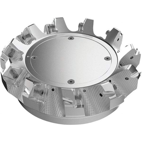 Seco - 4.92" Cut Diam, 1-1/2" Arbor Hole, 9mm Max Depth of Cut, 48° Indexable Chamfer & Angle Face Mill - 8 Inserts, Right Hand Cut, 8 Flutes, Through Coolant, Series R220.54 - Eagle Tool & Supply