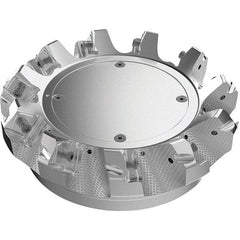 Seco - 4.92" Cut Diam, 1-1/2" Arbor Hole, 9mm Max Depth of Cut, 48° Indexable Chamfer & Angle Face Mill - 8 Inserts, Right Hand Cut, 8 Flutes, Through Coolant, Series R220.54 - Eagle Tool & Supply