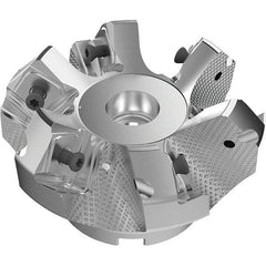 Seco - 3.15" Cut Diam, 1" Arbor Hole, 9mm Max Depth of Cut, 48° Indexable Chamfer & Angle Face Mill - 6 Inserts, Right Hand Cut, 6 Flutes, Through Coolant, Series R220.54 - Eagle Tool & Supply
