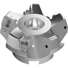 Seco - 3.94" Cut Diam, 1-1/2" Arbor Hole, 11mm Max Depth of Cut, 71° Indexable Chamfer & Angle Face Mill - 5 Inserts, Right Hand Cut, 5 Flutes, Through Coolant, Series R220.56 - Eagle Tool & Supply