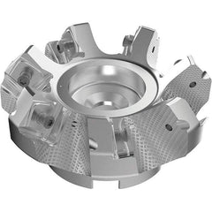 Seco - 100mm Cut Diam, 32mm Arbor Hole, 9mm Max Depth of Cut, 48° Indexable Chamfer & Angle Face Mill - 7 Inserts, 63 Insert, Right Hand Cut, 7 Flutes, Through Coolant, Series R220.54 - Eagle Tool & Supply