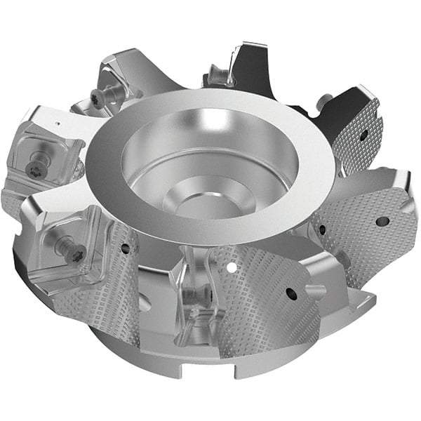 Seco - 125mm Cut Diam, 40mm Arbor Hole, 11mm Max Depth of Cut, 71° Indexable Chamfer & Angle Face Mill - 8 Inserts, 63 Insert, Right Hand Cut, 8 Flutes, Through Coolant, Series R220.56 - Eagle Tool & Supply