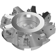 Seco - 125mm Cut Diam, 40mm Arbor Hole, 11mm Max Depth of Cut, 71° Indexable Chamfer & Angle Face Mill - 8 Inserts, 63 Insert, Right Hand Cut, 8 Flutes, Through Coolant, Series R220.56 - Eagle Tool & Supply