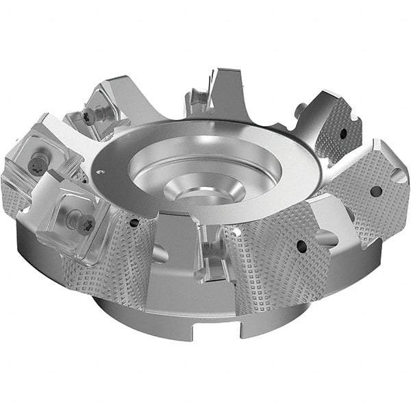 Seco - 125mm Cut Diam, 40mm Arbor Hole, 9mm Max Depth of Cut, 48° Indexable Chamfer & Angle Face Mill - 8 Inserts, 63 Insert, Right Hand Cut, 8 Flutes, Through Coolant, Series R220.54 - Eagle Tool & Supply