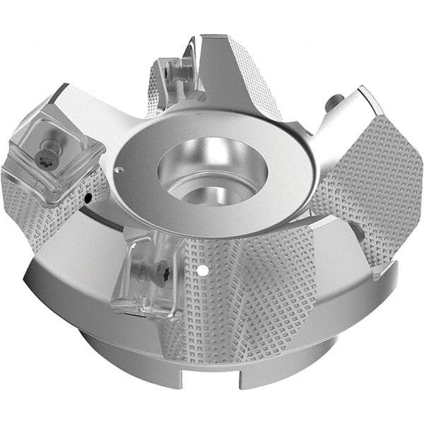 Seco - 3.94" Cut Diam, 1-1/2" Arbor Hole, 9mm Max Depth of Cut, 48° Indexable Chamfer & Angle Face Mill - 5 Inserts, Right Hand Cut, 5 Flutes, Through Coolant, Series R220.54 - Eagle Tool & Supply