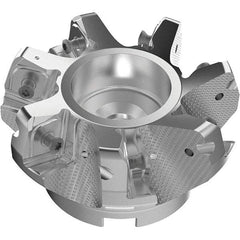 Seco - 100mm Cut Diam, 32mm Arbor Hole, 11mm Max Depth of Cut, 71° Indexable Chamfer & Angle Face Mill - 7 Inserts, 63 Insert, Right Hand Cut, 7 Flutes, Through Coolant, Series R220.56 - Eagle Tool & Supply