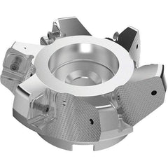 Seco - 100mm Cut Diam, 32mm Arbor Hole, 11mm Max Depth of Cut, 71° Indexable Chamfer & Angle Face Mill - 5 Inserts, 63 Insert, Right Hand Cut, 5 Flutes, Through Coolant, Series R220.56 - Eagle Tool & Supply