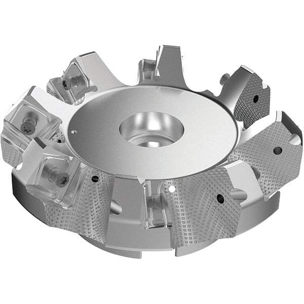 Seco - 6.3" Cut Diam, 2" Arbor Hole, 9mm Max Depth of Cut, 48° Indexable Chamfer & Angle Face Mill - 11 Inserts, Right Hand Cut, 11 Flutes, Through Coolant, Series R220.54 - Eagle Tool & Supply