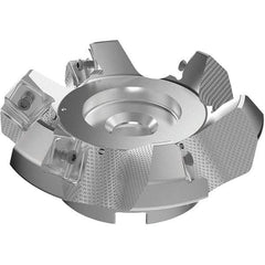 Seco - 125mm Cut Diam, 40mm Arbor Hole, 9mm Max Depth of Cut, 48° Indexable Chamfer & Angle Face Mill - 6 Inserts, 63 Insert, Right Hand Cut, 6 Flutes, Through Coolant, Series R220.54 - Eagle Tool & Supply