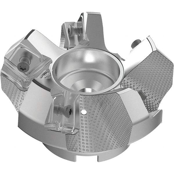 Seco - 80mm Cut Diam, 27mm Arbor Hole, 9mm Max Depth of Cut, 48° Indexable Chamfer & Angle Face Mill - 5 Inserts, 63 Insert, Right Hand Cut, 5 Flutes, Through Coolant, Series R220.54 - Eagle Tool & Supply