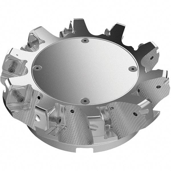 Seco - 160mm Cut Diam, 40mm Arbor Hole, 11mm Max Depth of Cut, 71° Indexable Chamfer & Angle Face Mill - 10 Inserts, 63 Insert, Right Hand Cut, 10 Flutes, Through Coolant, Series R220.56 - Eagle Tool & Supply