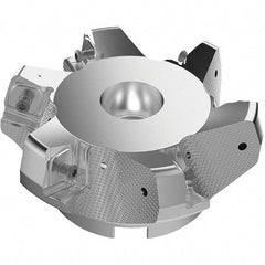 Seco - 4.92" Cut Diam, 1-1/2" Arbor Hole, 11mm Max Depth of Cut, 71° Indexable Chamfer & Angle Face Mill - 6 Inserts, Right Hand Cut, 6 Flutes, Through Coolant, Series R220.56 - Eagle Tool & Supply