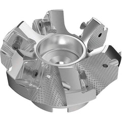 Seco - 80mm Cut Diam, 27mm Arbor Hole, 9mm Max Depth of Cut, 48° Indexable Chamfer & Angle Face Mill - 6 Inserts, 63 Insert, Right Hand Cut, 6 Flutes, Through Coolant, Series R220.54 - Eagle Tool & Supply