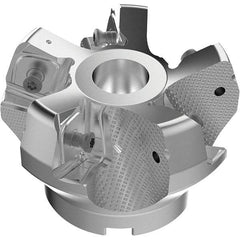 Seco - 3.15" Cut Diam, 1" Arbor Hole, 11mm Max Depth of Cut, 71° Indexable Chamfer & Angle Face Mill - 5 Inserts, Right Hand Cut, 5 Flutes, Through Coolant, Series R220.56 - Eagle Tool & Supply