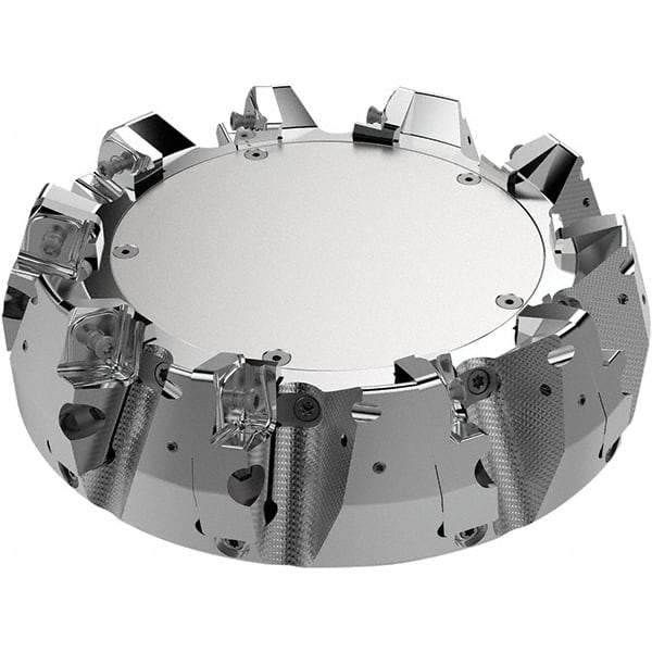 Seco - 200mm Cut Diam, 60mm Arbor Hole, 11mm Max Depth of Cut, 71° Indexable Chamfer & Angle Face Mill - 9 Inserts, 80 Insert, Right Hand Cut, 9 Flutes, Through Coolant, Series R220.56 - Eagle Tool & Supply