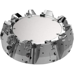 Seco - 200mm Cut Diam, 60mm Arbor Hole, 11mm Max Depth of Cut, 71° Indexable Chamfer & Angle Face Mill - 9 Inserts, 80 Insert, Right Hand Cut, 9 Flutes, Through Coolant, Series R220.56 - Eagle Tool & Supply