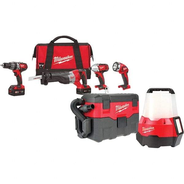 Milwaukee Tool - 18 Volt Cordless Tool Combination Kit - Includes 1/2" Hammer Drill, 1/4" Hex Impact Driver & Sawzall Reciprocating Saw, Lithium-Ion Battery Included - Eagle Tool & Supply