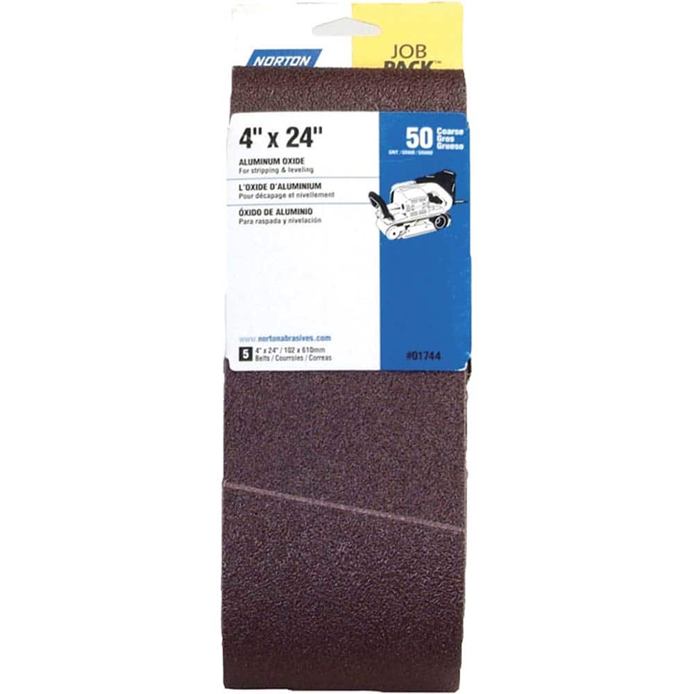 Norton - 4" Wide x 24" OAL, 50 Grit, Aluminum Oxide Abrasive Belt - Eagle Tool & Supply