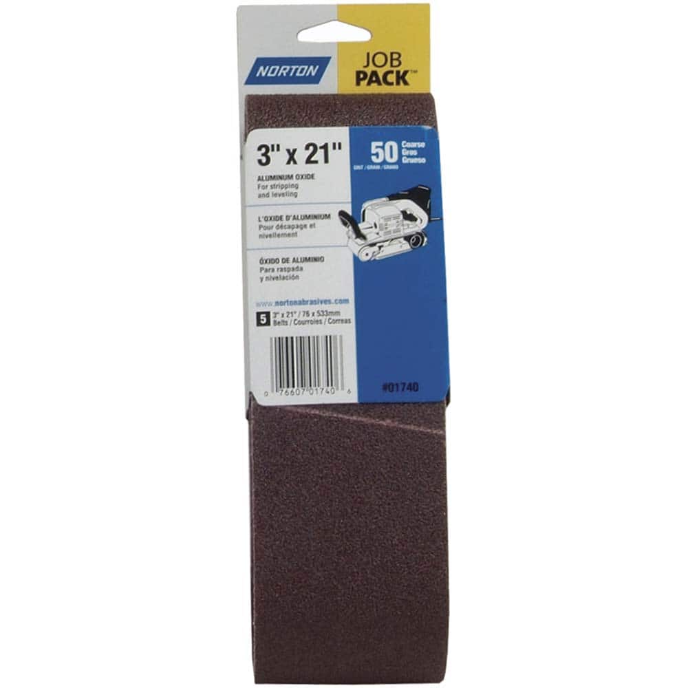 Norton - 3" Wide x 21" OAL, 50 Grit, Aluminum Oxide Abrasive Belt - Eagle Tool & Supply