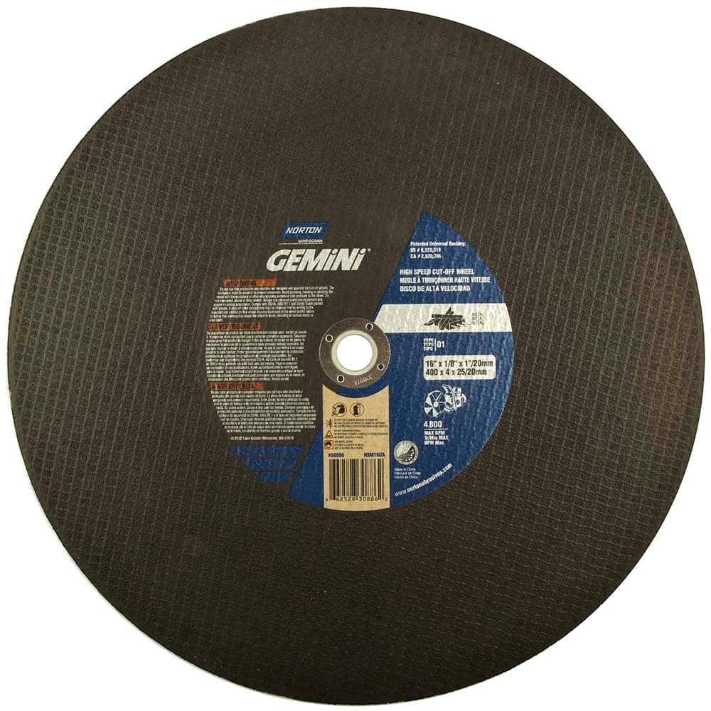 Norton - 16 x 1/8, 1" Hole 24 Grit Aluminum Oxide Cutoff Wheel - Eagle Tool & Supply