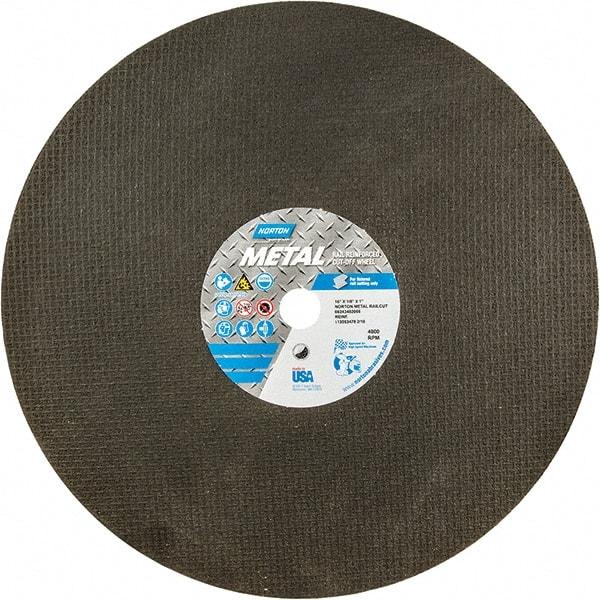 Norton - 16" 24 Grit Aluminum Oxide Cutoff Wheel - 1/8" Thick, 1" Arbor, 4,800 Max RPM, Use with Gas Powered Saws - Eagle Tool & Supply