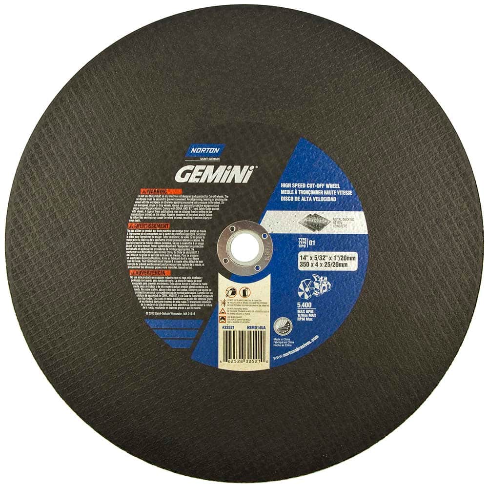 Norton - 14 x 5/32, 1" Hole 24 Grit Aluminum Oxide Cutoff Wheel - Eagle Tool & Supply