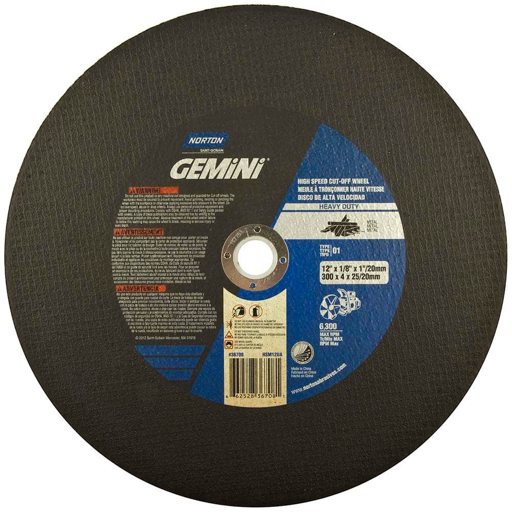 Norton - 12 x 1/8, 1" Hole 24 Grit Aluminum Oxide Cutoff Wheel - Eagle Tool & Supply