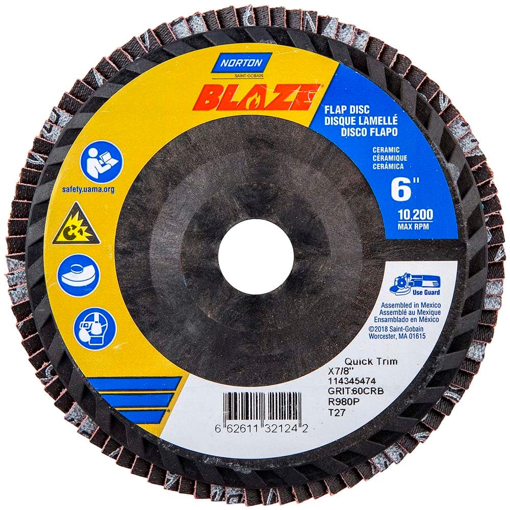 Norton - 6" 60 Grit 7/8" Center Hole Type 27 Ceramic Alumina Flap Disc - Eagle Tool & Supply