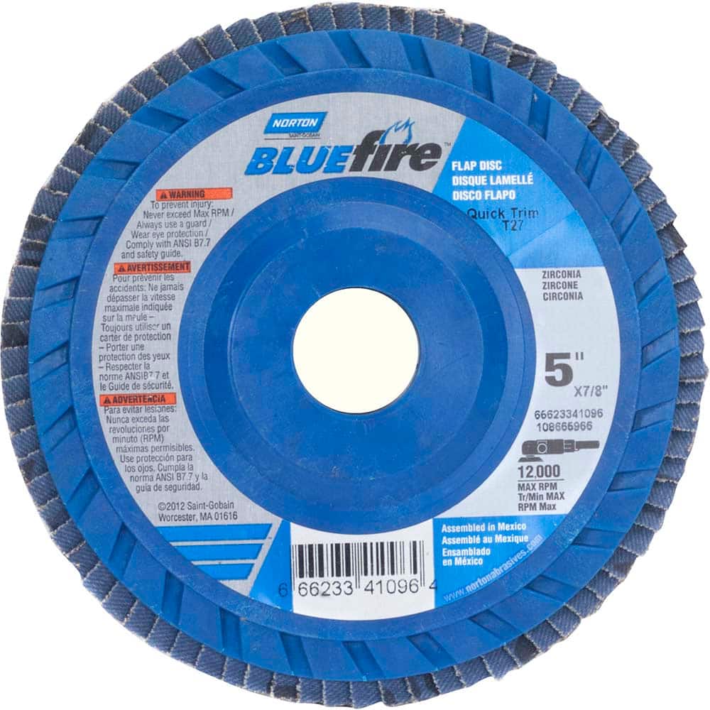 Norton - 5" 80 Grit 7/8" Center Hole Type 27 Zirconia Alumina Flap Disc - Eagle Tool & Supply