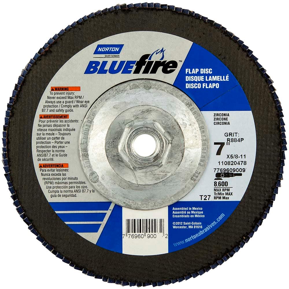 Norton - 7" 80 Grit 5/8-11 Center Hole Type 27 Zirconia Alumina Flap Disc - Eagle Tool & Supply