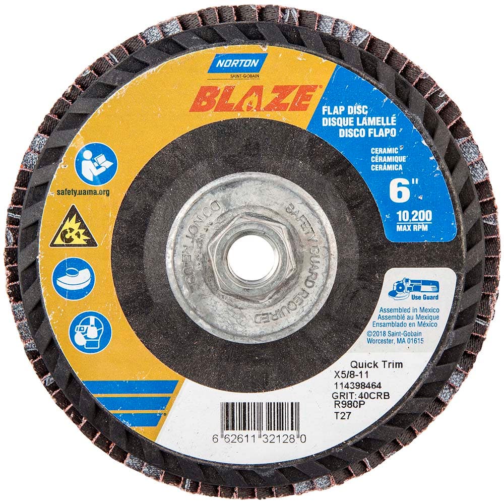Norton - 6" 40 Grit 5/8-11 Center Hole Type 27 Ceramic Alumina Flap Disc - Eagle Tool & Supply