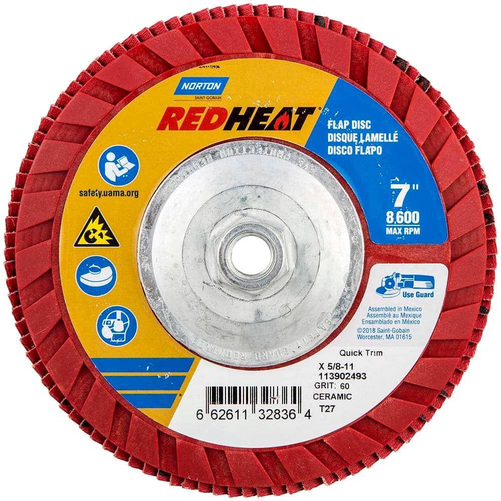Norton - 7" 60 Grit 5/8-11 Center Hole Type 27 Ceramic Alumina Flap Disc - Eagle Tool & Supply
